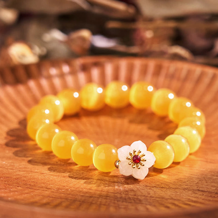 Buddha Stonesキャッツアイ クリソベリル フラワーラブブレスレット