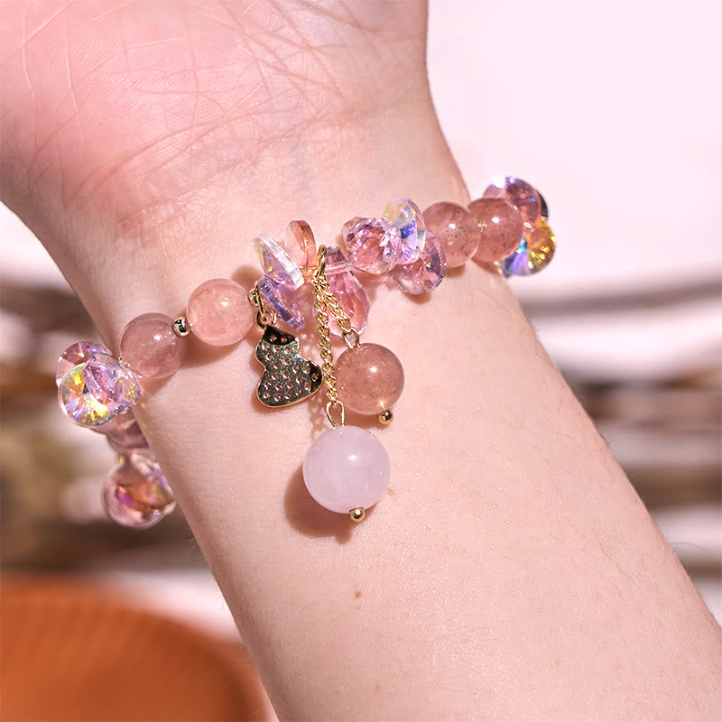 Buddha Stonesストロベリークォーツ クリスタル ひょうたん ポジティブブレスレット