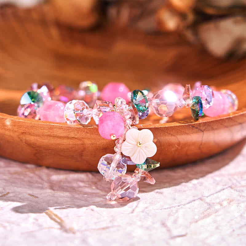 Buddha Stonesピンククリスタル グリーンクリスタル ホワイトクリスタル フラワー 温もりブレスレット - image 1