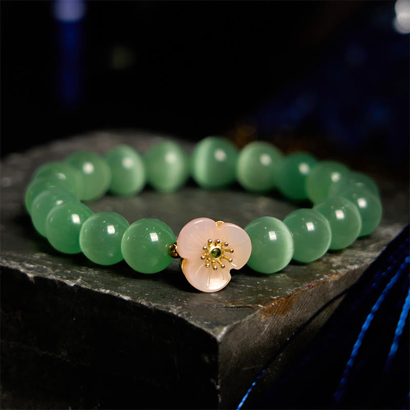 Buddha Stonesキャッツアイ クリソベリル フラワーラブブレスレット