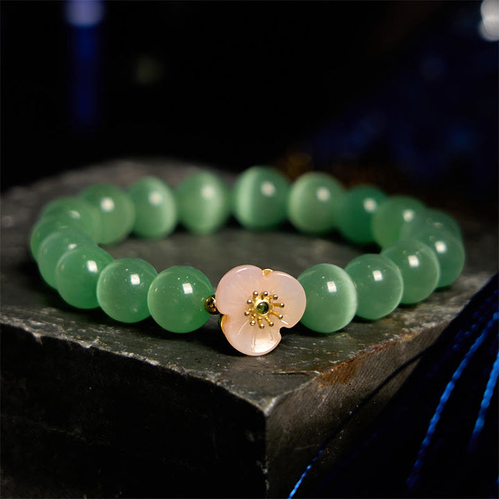 Buddha Stonesキャッツアイ クリソベリル フラワーラブブレスレット