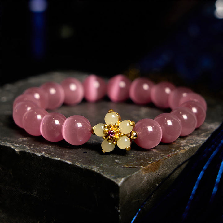 Buddha Stonesキャッツアイ クリソベリル フラワーラブブレスレット
