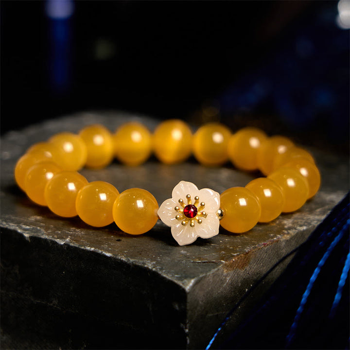 Buddha Stonesキャッツアイ クリソベリル フラワーラブブレスレット