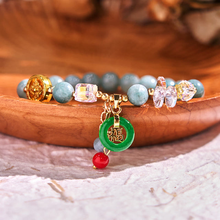 Buddha Stones ストロベリークォーツ＆翡翠 福チャーム付き ヒーリングブレスレット