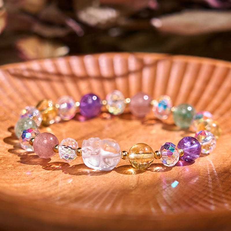 Buddha Stonesホワイトクリスタル シトリン グリーンストロベリークォーツ アメジスト幸運ブレスレット