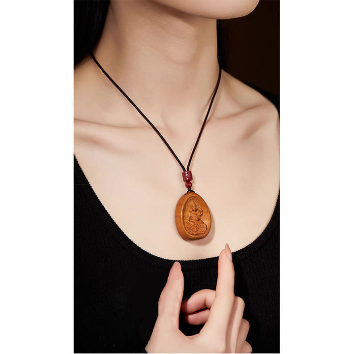 Buddha Stones桃の木 辰砂オーム・マニ・パドメ・フム中国の十二支 黒紐ネックレスペンダント - image 16