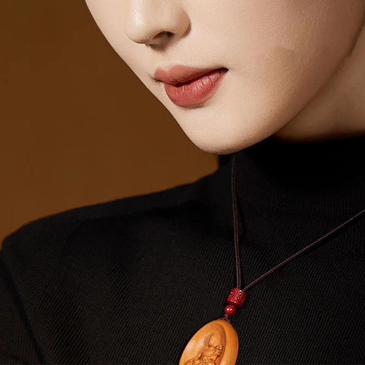 Buddha Stones桃の木 辰砂オーム・マニ・パドメ・フム中国の十二支 黒紐ネックレスペンダント - image 18