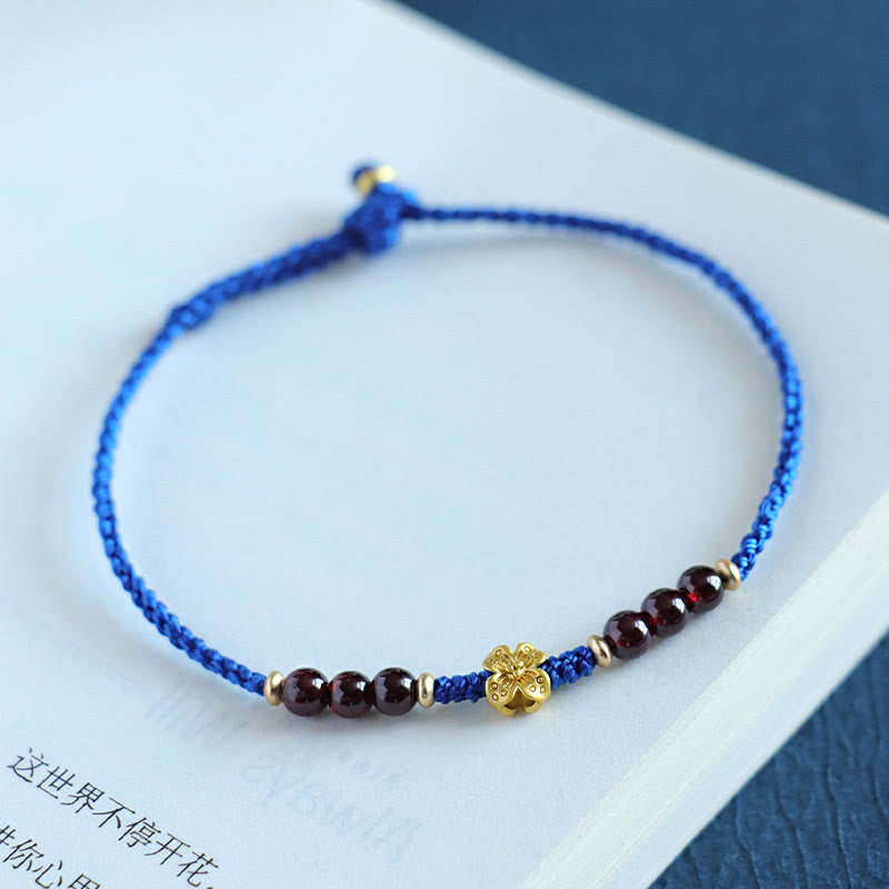 天然石 ガーネット サウスレッドアゲート 銅 フラワーパワーブレスレット 手首15~18cm 開運 守護 | Buddha Stones