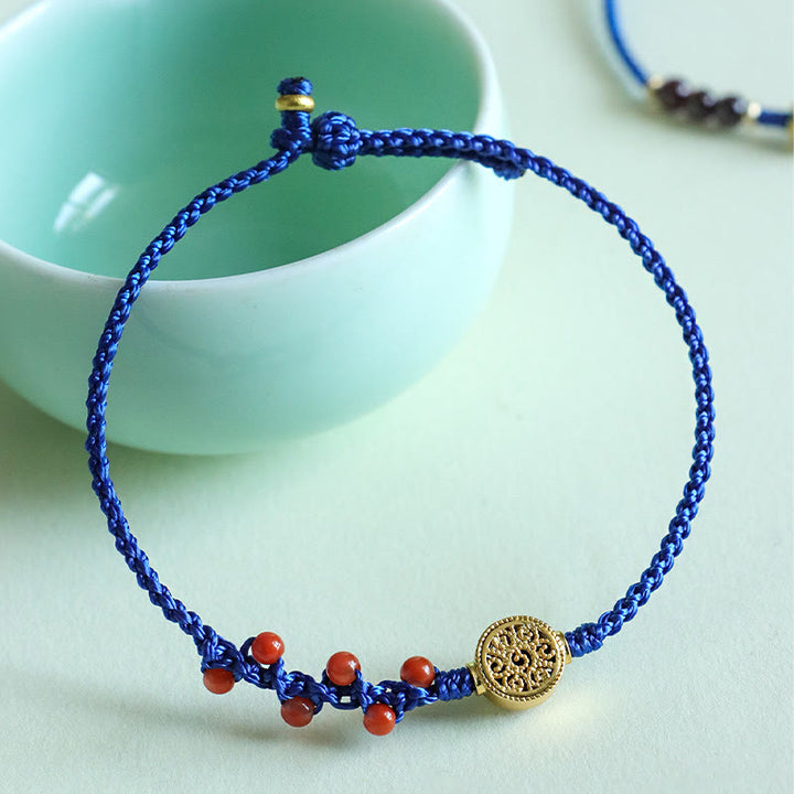 天然石 ガーネット サウスレッドアゲート 銅 フラワーパワーブレスレット 手首15~18cm 開運 守護 | Buddha Stones
