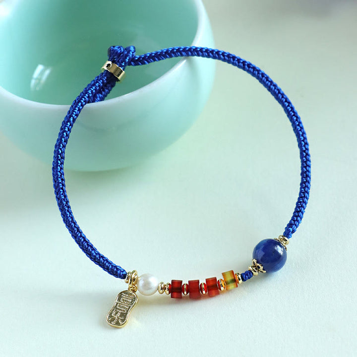 Buddha Stonesクライン ブルーストリング サウスレッドアゲート ガーネット ブルーアベンチュリン ラズライト ラピスラズリ 銅 バタフライフーキャラクター幸運を呼ぶブレスレット - image 13