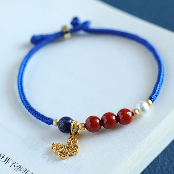 Buddha Stonesクライン ブルーストリング サウスレッドアゲート ガーネット ブルーアベンチュリン ラズライト ラピスラズリ 銅 バタフライフーキャラクター幸運を呼ぶブレスレット - image 3
