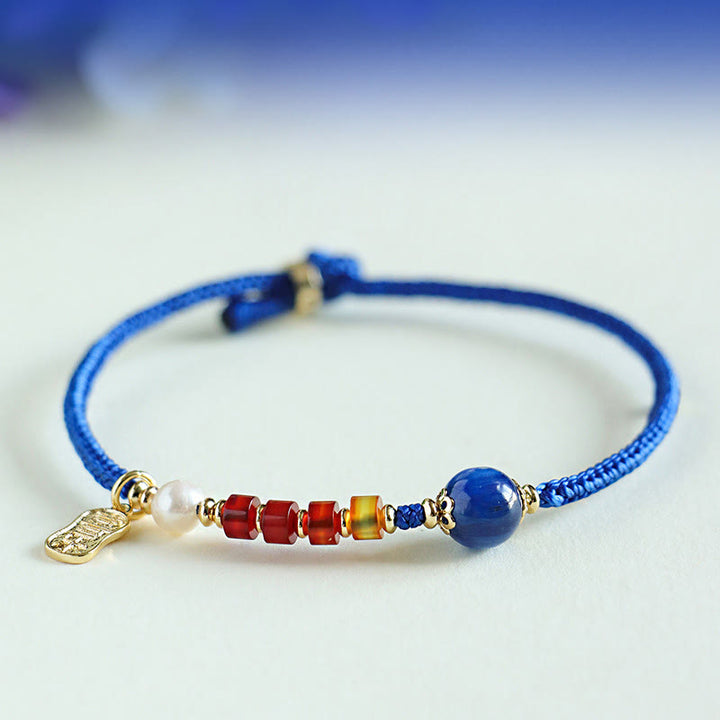 Buddha Stonesクライン ブルーストリング サウスレッドアゲート ガーネット ブルーアベンチュリン ラズライト ラピスラズリ 銅 バタフライフーキャラクター幸運を呼ぶブレスレット - image 12