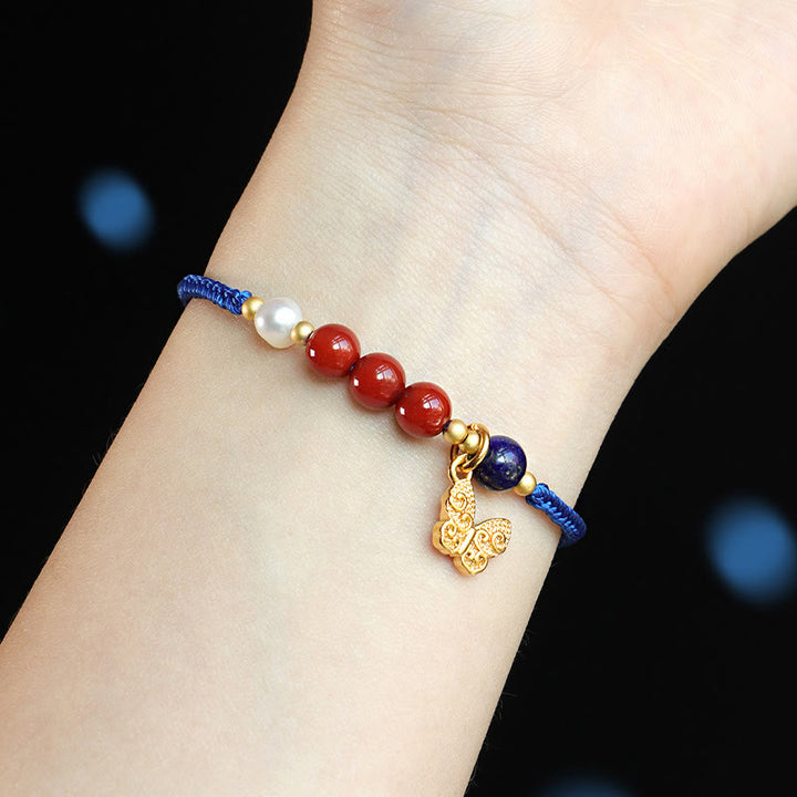 Buddha Stonesクライン ブルーストリング サウスレッドアゲート ガーネット ブルーアベンチュリン ラズライト ラピスラズリ 銅 バタフライフーキャラクター幸運を呼ぶブレスレット - image 4
