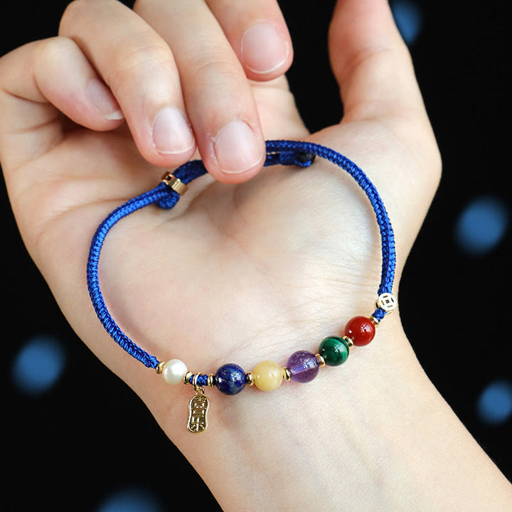 Buddha Stonesクライン ブルーストリング サウスレッドアゲート ガーネット ブルーアベンチュリン ラズライト ラピスラズリ 銅 バタフライフーキャラクター幸運を呼ぶブレスレット - image 10