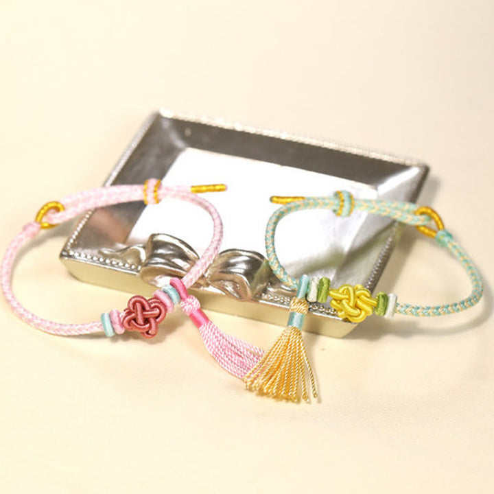 Buddha Stonesカラフル紐 桃の花結び タッセル 守護ブレスレット