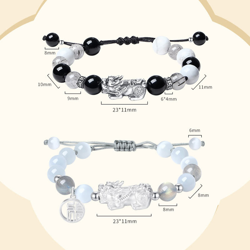 Buddha StonesPi Xiu 六つの真実の言葉 999 スターリングシルバー ブラックオブシディアン ホワイトターコイズ クリソベリル幸運ブレスレット - 2台のPC - image 17