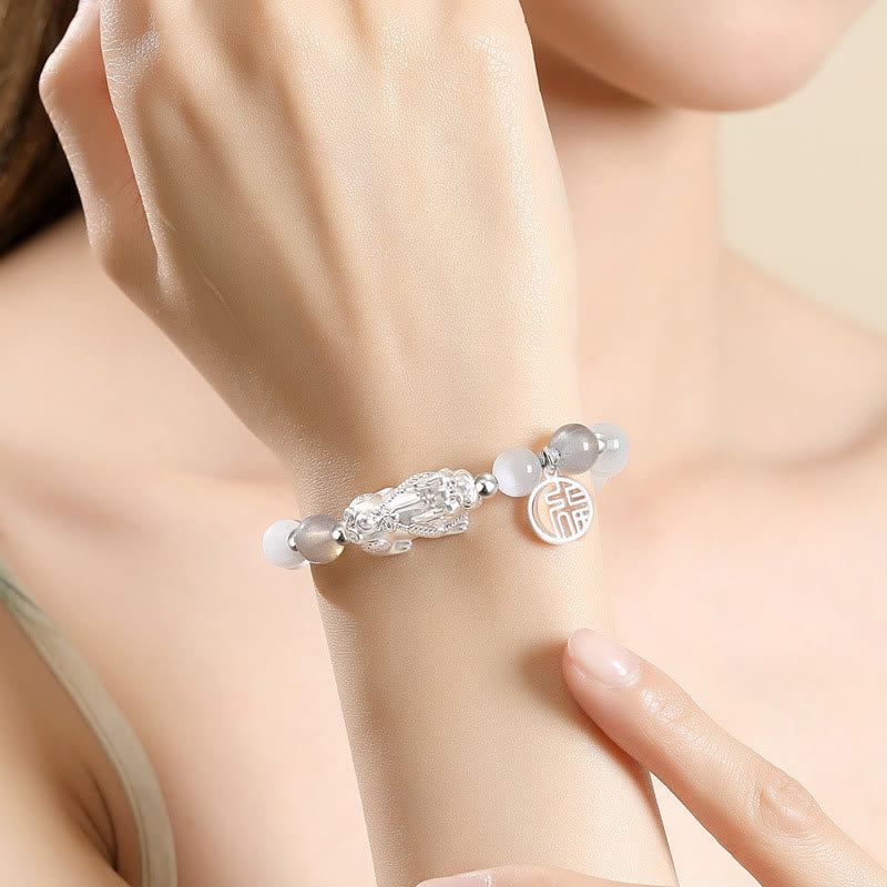 Buddha StonesPi Xiu 六つの真実の言葉 999 スターリングシルバー ブラックオブシディアン ホワイトターコイズ クリソベリル幸運ブレスレット - image 15