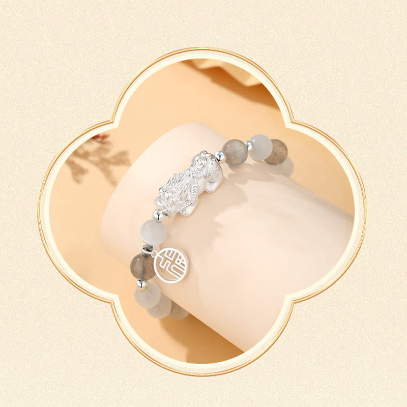 Buddha StonesPi Xiu 六つの真実の言葉 999 スターリングシルバー ブラックオブシディアン ホワイトターコイズ クリソベリル幸運ブレスレット - image 14