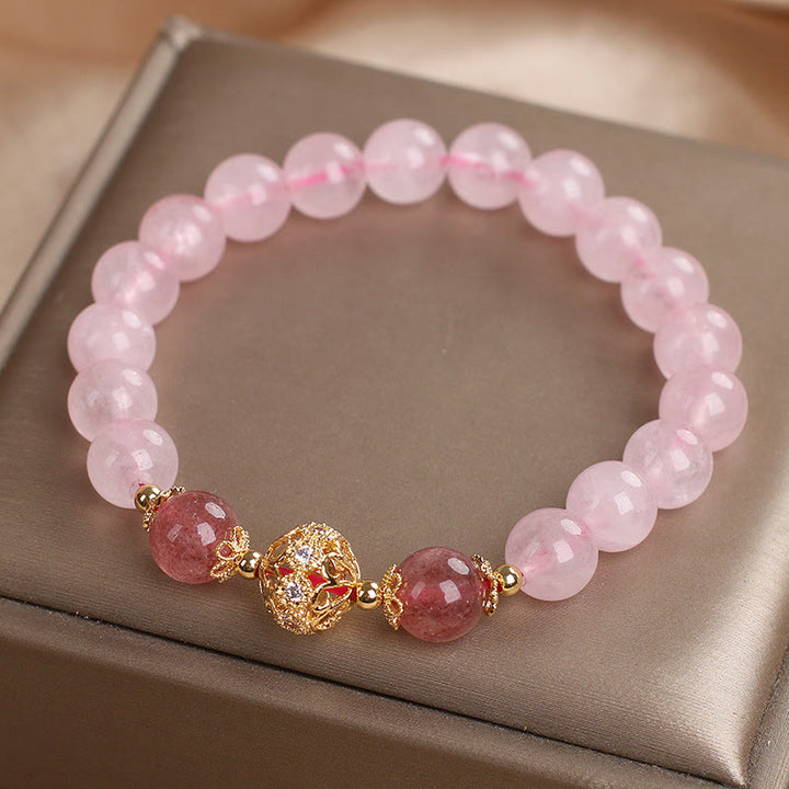Buddha Stonesピンククリスタル ストロベリークォーツ ラブブレスレット