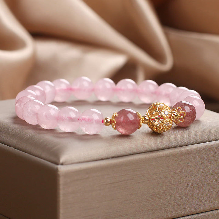 Buddha Stonesピンククリスタル ストロベリークォーツ ラブブレスレット