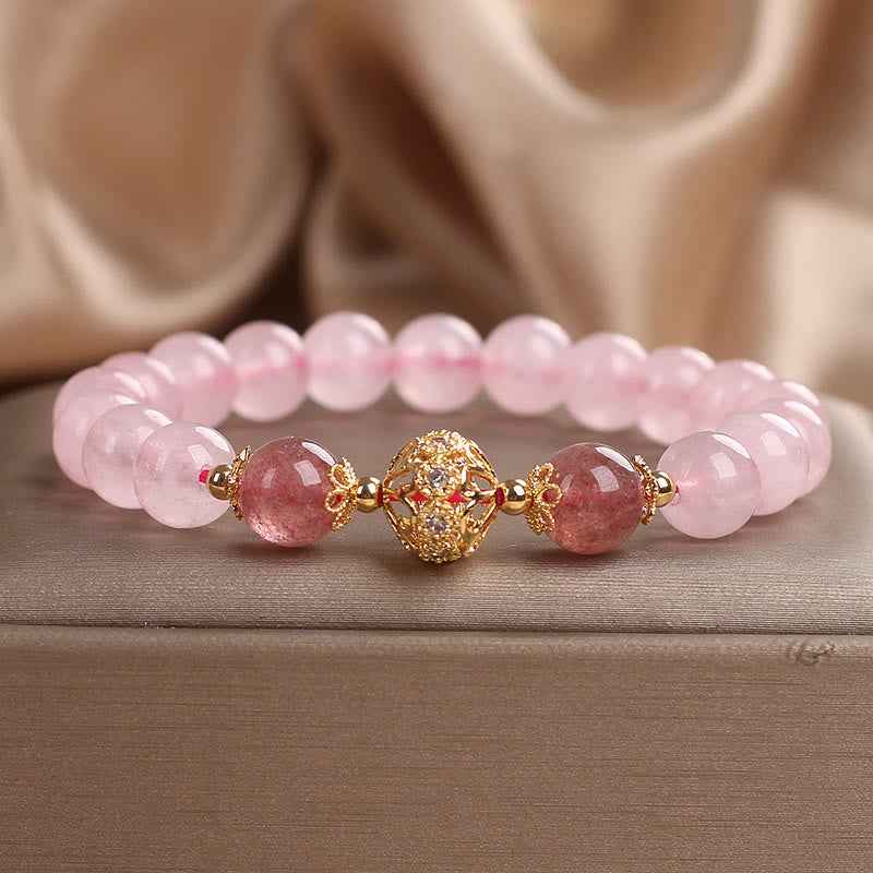 Buddha Stonesピンククリスタル ストロベリークォーツ ラブブレスレット