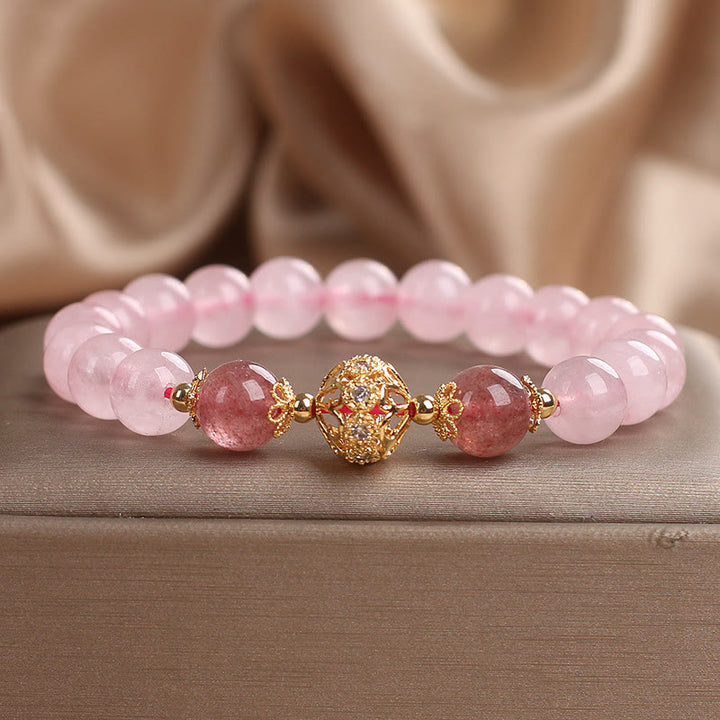 Buddha Stonesピンククリスタル ストロベリークォーツ ラブブレスレット