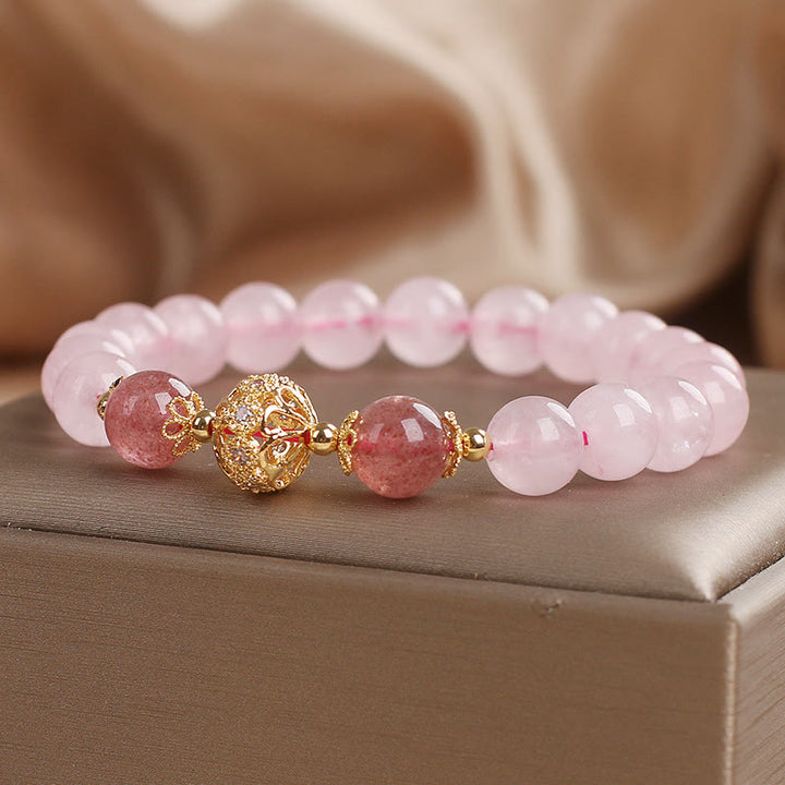 Buddha Stonesピンククリスタル ストロベリークォーツ ラブブレスレット - image 2