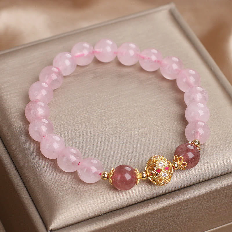 Buddha Stonesピンククリスタル ストロベリークォーツ ラブブレスレット