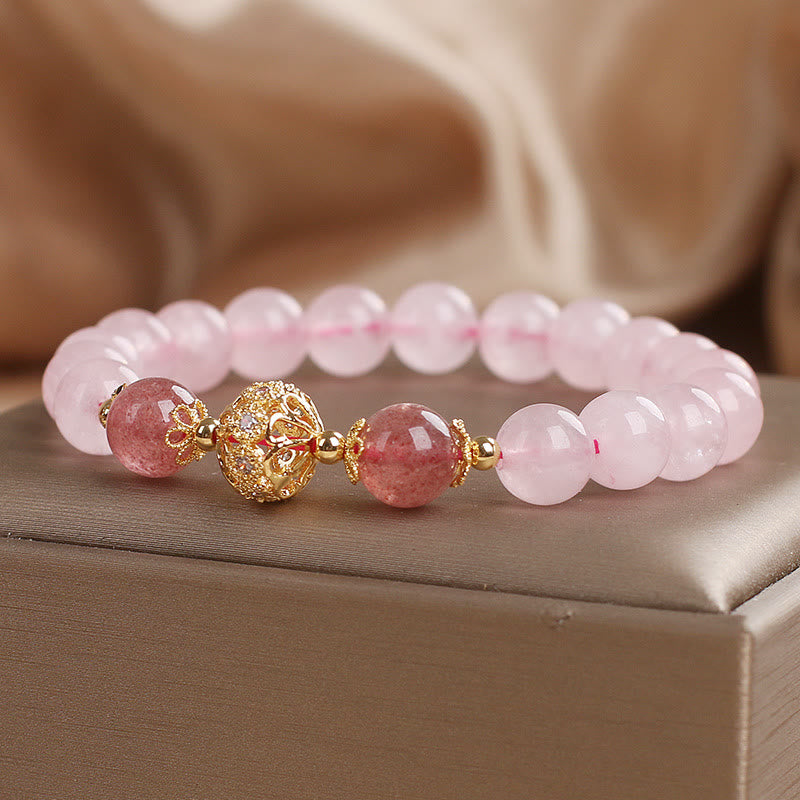 Buddha Stonesピンククリスタル ストロベリークォーツ ラブブレスレット