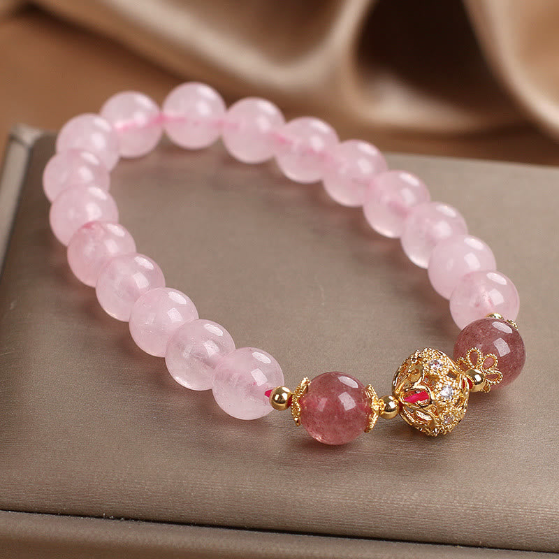 Buddha Stonesピンククリスタル ストロベリークォーツ ラブブレスレット