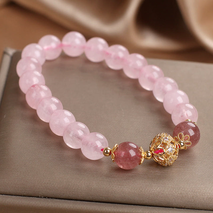 Buddha Stonesピンククリスタル ストロベリークォーツ ラブブレスレット