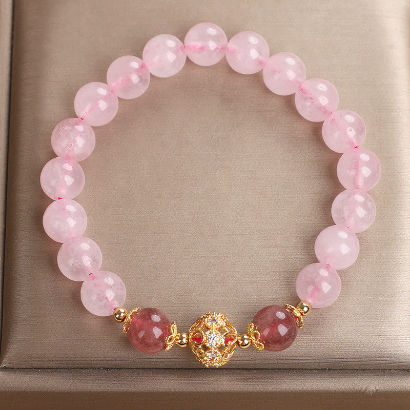 Buddha Stonesピンククリスタル ストロベリークォーツ ラブブレスレット