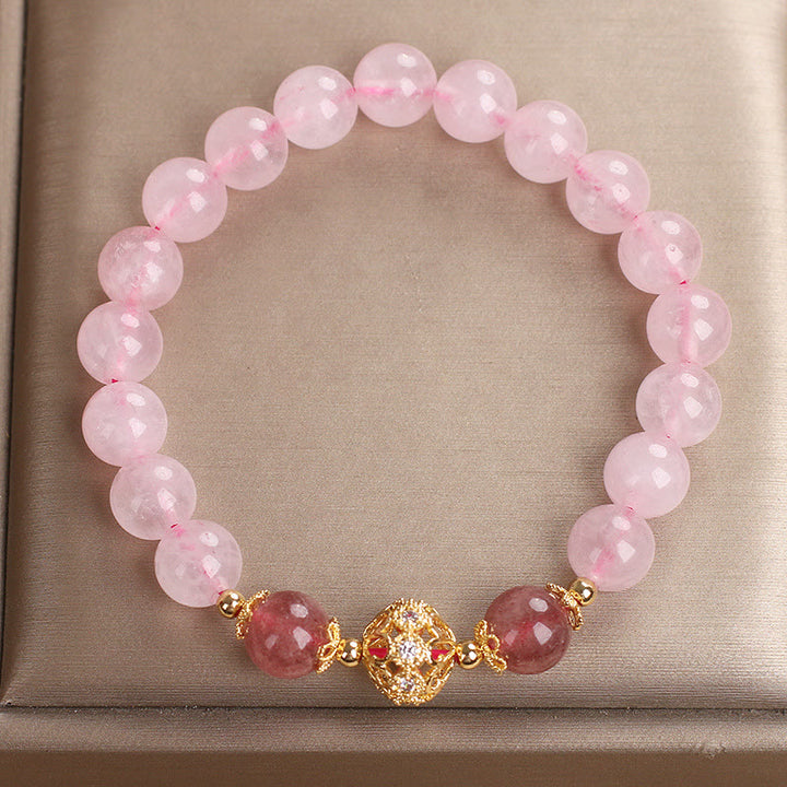 Buddha Stonesピンククリスタル ストロベリークォーツ ラブブレスレット