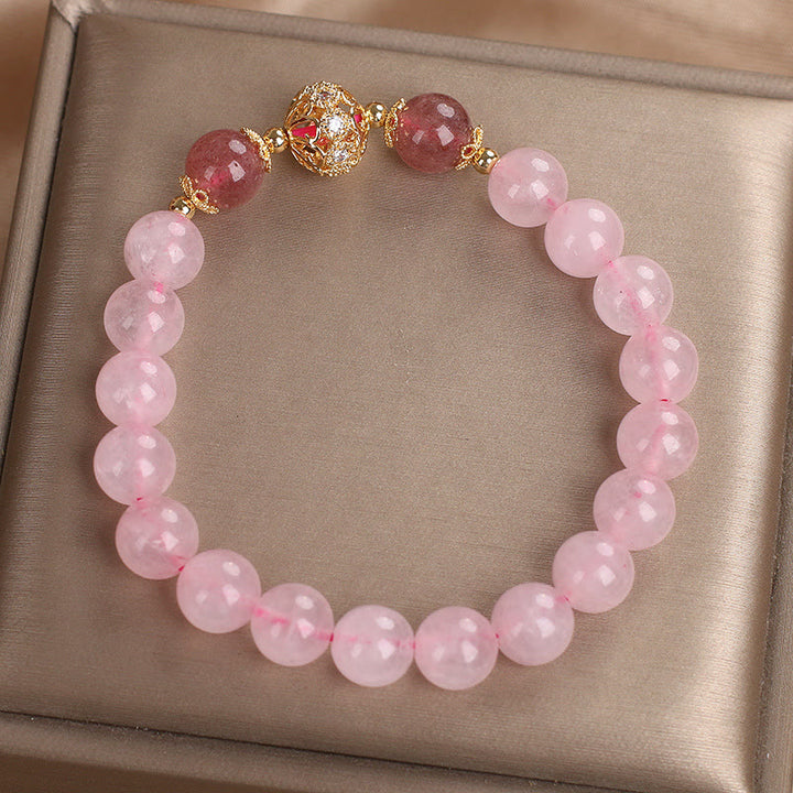 Buddha Stonesピンククリスタル ストロベリークォーツ ラブブレスレット
