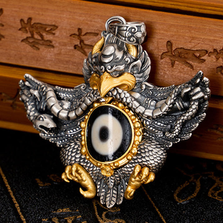 Buddha Stones925 スターリングシルバー チベット ガルーダ鳥 ビーズ 守護 ネックレス ペンダント