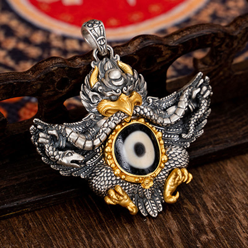 Buddha Stones925 スターリングシルバー チベット ガルーダ鳥 ビーズ 守護 ネックレス ペンダント