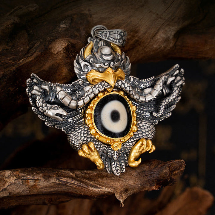 Buddha Stones925 スターリングシルバー チベット ガルーダ鳥 ビーズ 守護 ネックレス ペンダント