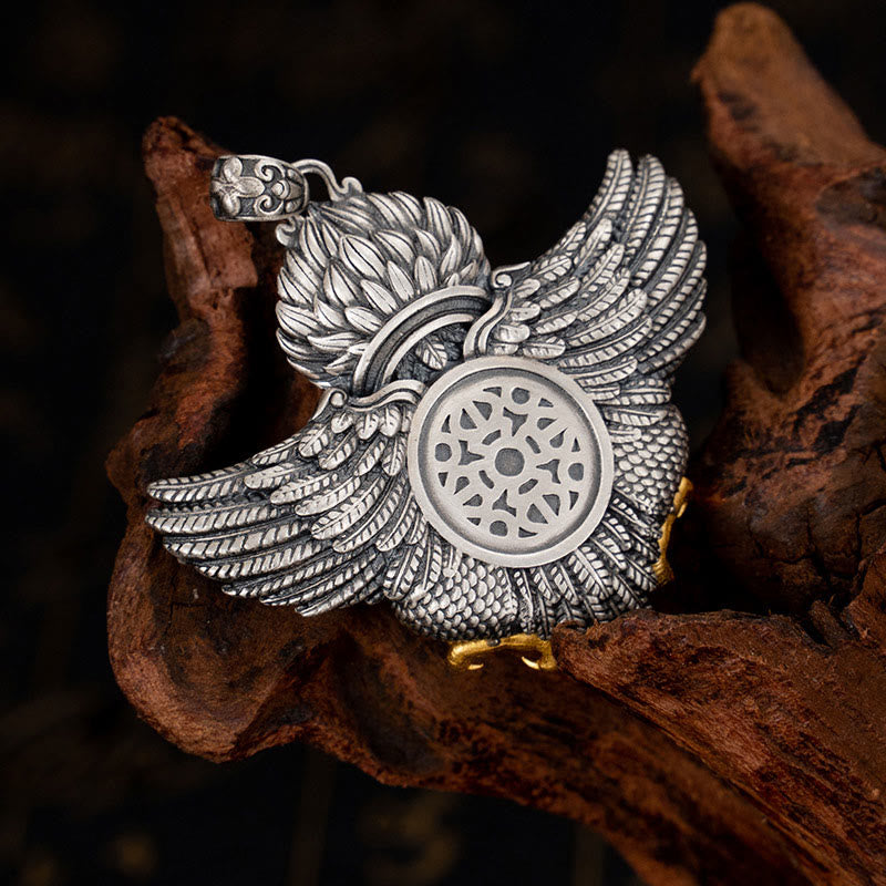 Buddha Stones925 スターリングシルバー チベット ガルーダ鳥 ビーズ 守護 ネックレス ペンダント