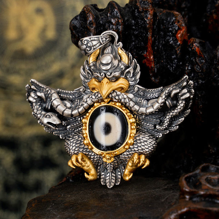 Buddha Stones925 スターリングシルバー チベット ガルーダ鳥 ビーズ 守護 ネックレス ペンダント