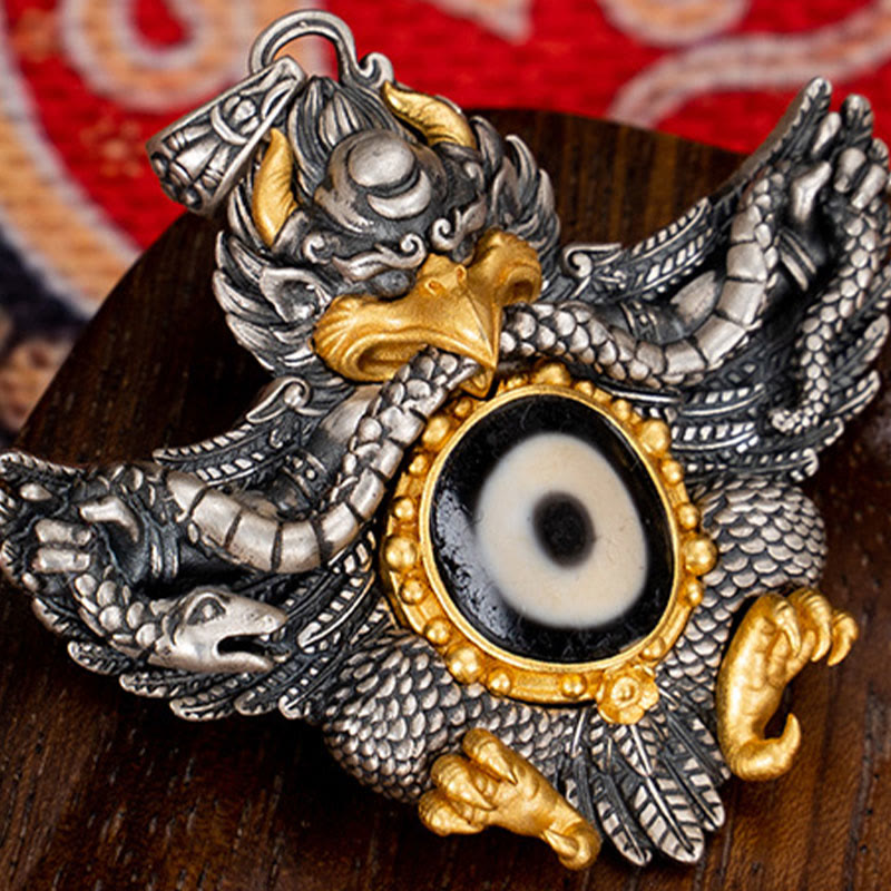 Buddha Stones925 スターリングシルバー チベット ガルーダ鳥 ビーズ 守護 ネックレス ペンダント