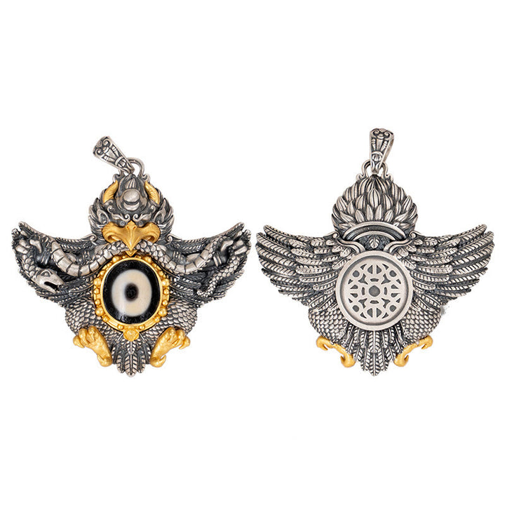 Buddha Stones925 スターリングシルバー チベット ガルーダ鳥 ビーズ 守護 ネックレス ペンダント