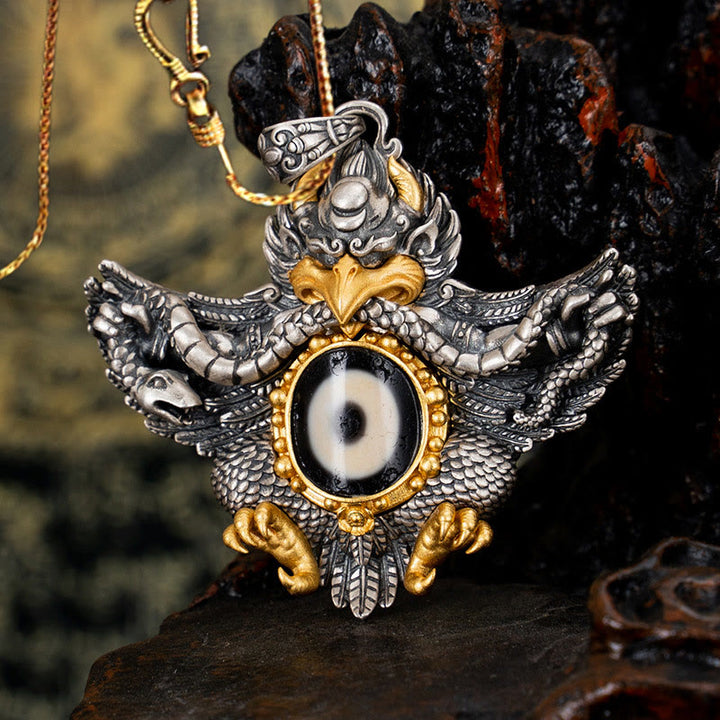 Buddha Stones925 スターリングシルバー チベット ガルーダ鳥 ビーズ 守護 ネックレス ペンダント
