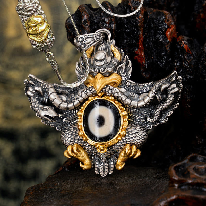 Buddha Stones925 スターリングシルバー チベット ガルーダ鳥 ビーズ 守護 ネックレス ペンダント