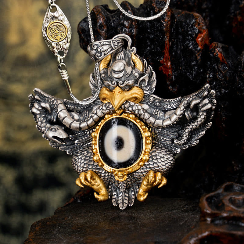 Buddha Stones925 スターリングシルバー チベット ガルーダ鳥 ビーズ 守護 ネックレス ペンダント