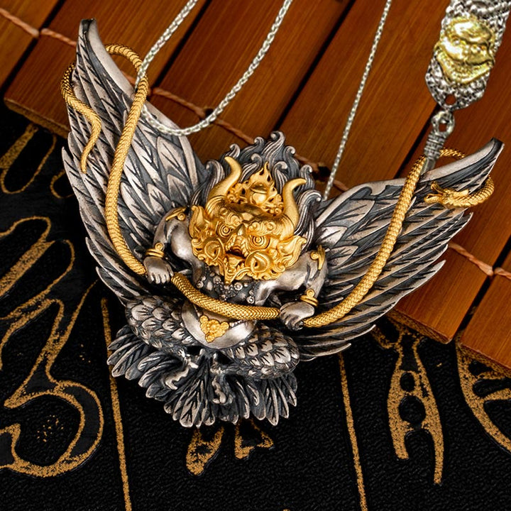 Buddha Stones925 スターリングシルバー チベット ガルーダ 鳥 龍 蛇 知恵 ネックレス ペンダント - ガルーダ 52cm 屍の森の王 銅の鎖 - image 21