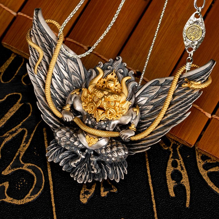 Buddha Stones925 スターリングシルバー チベット ガルーダ 鳥 龍 蛇 知恵 ネックレス ペンダント - ガルーダ&50cmザキラム銅チェーン - image 17