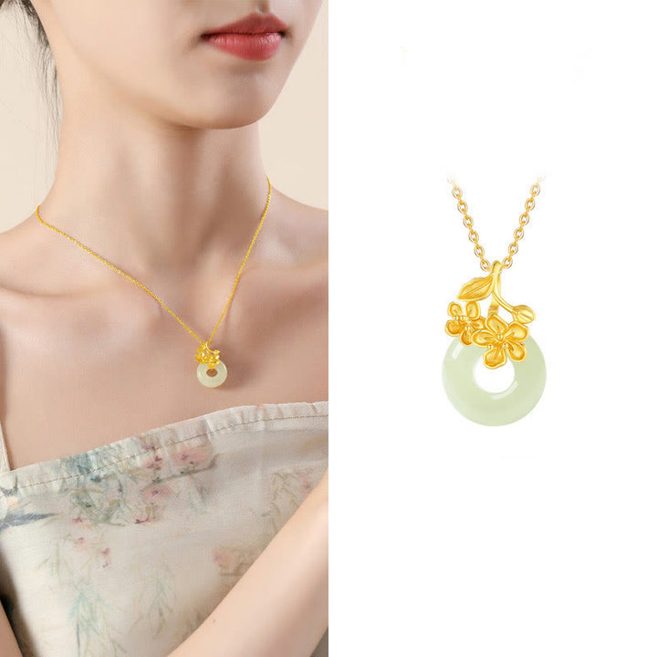 Buddha Stones和田翡翠 999 スターリングシルバー ピースバックル 桃の花 ネックレス ペンダント