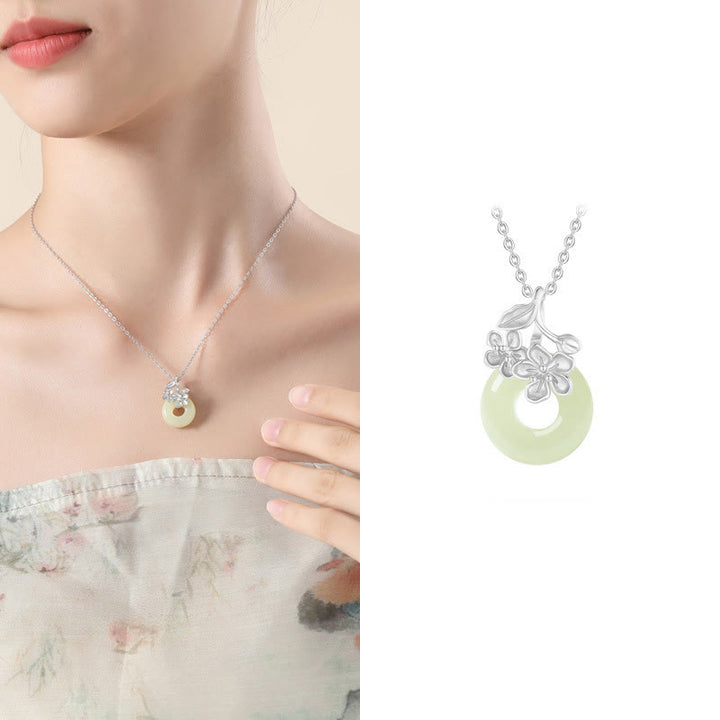 Buddha Stones和田翡翠 999 スターリングシルバー ピースバックル 桃の花 ネックレス ペンダント