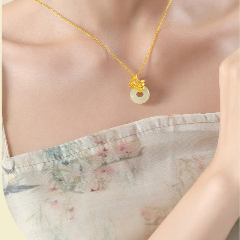 Buddha Stones和田翡翠 999 スターリングシルバー ピースバックル 桃の花 ネックレス ペンダント