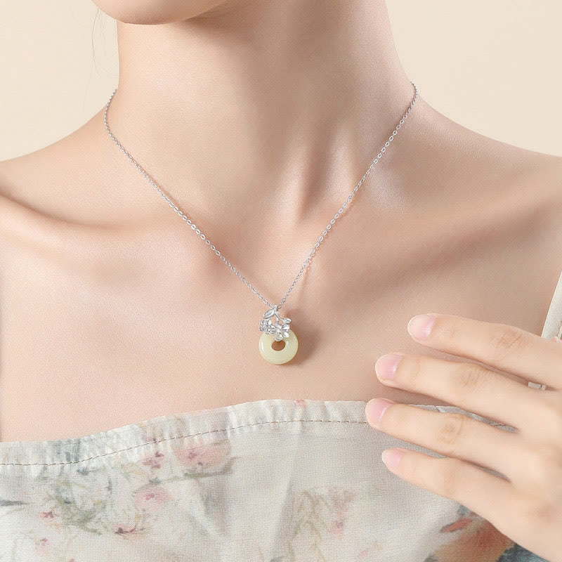 Buddha Stones和田翡翠 999 スターリングシルバー ピースバックル 桃の花 ネックレス ペンダント